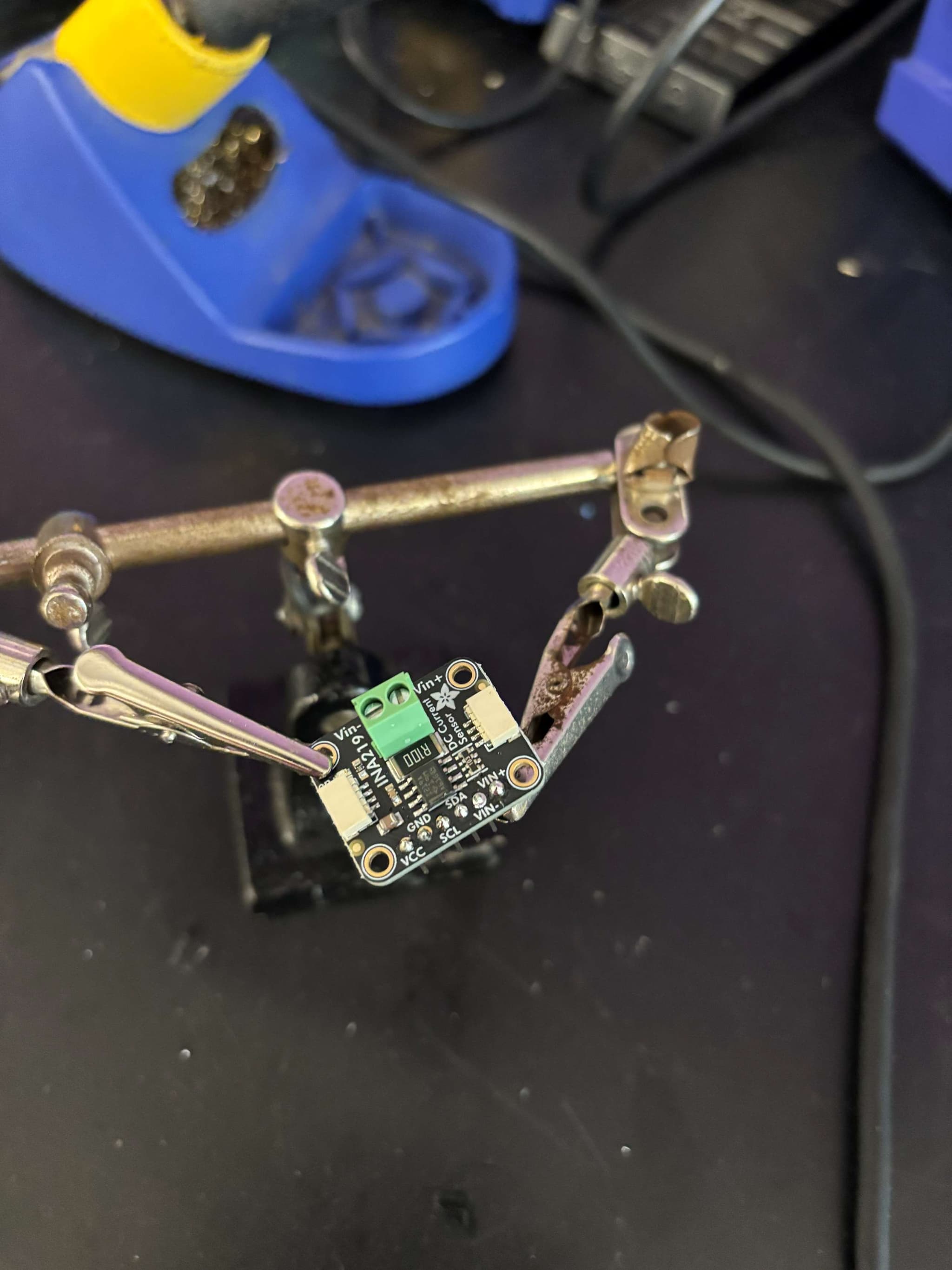 INA219 current sensor board during soldering